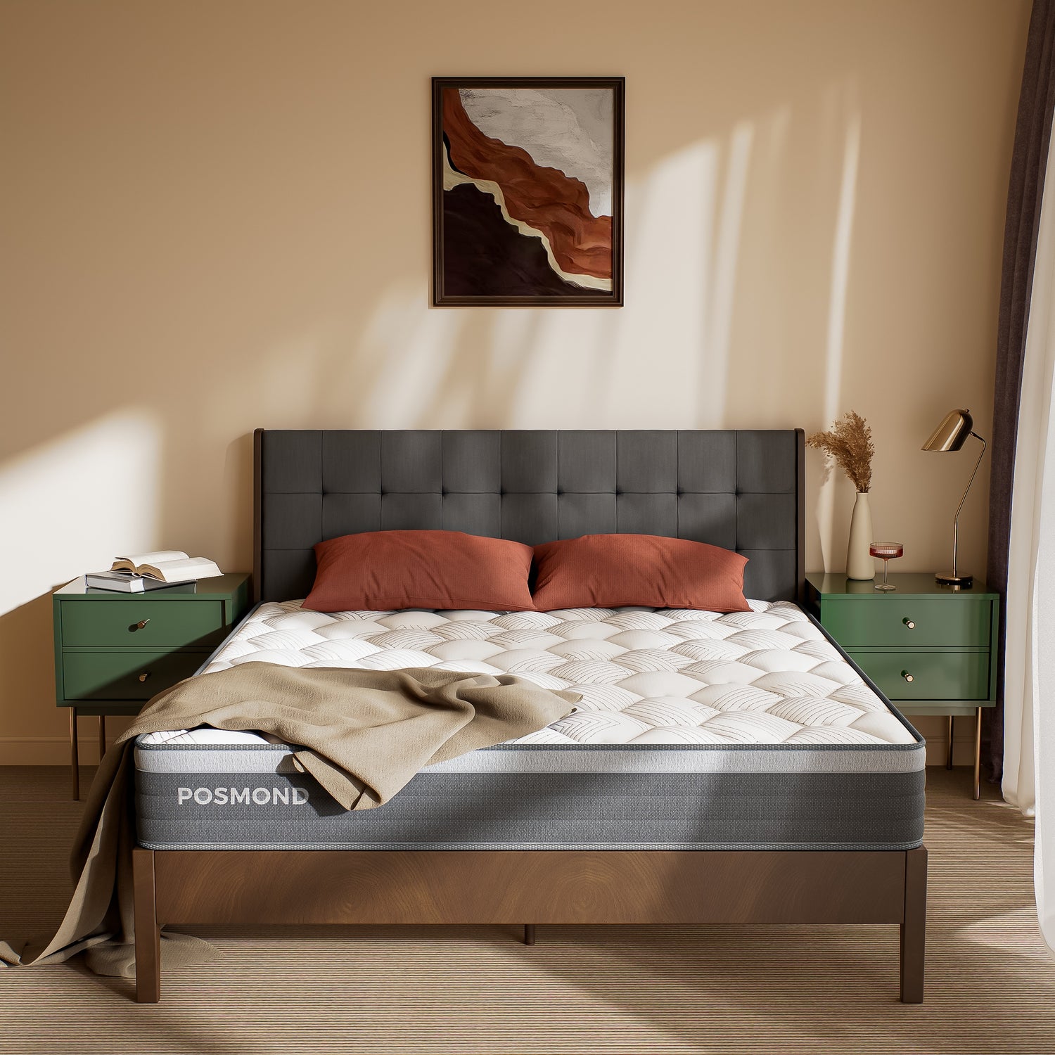 POSMOND 12 inch Queen Mattress, Memory Foam Mattress, Hybrid Mattress with Pocket Spring for Cool Sleep & Pressure Relief, Motion Isolation, Medium, Mattress in a Box, CertiPUR-US