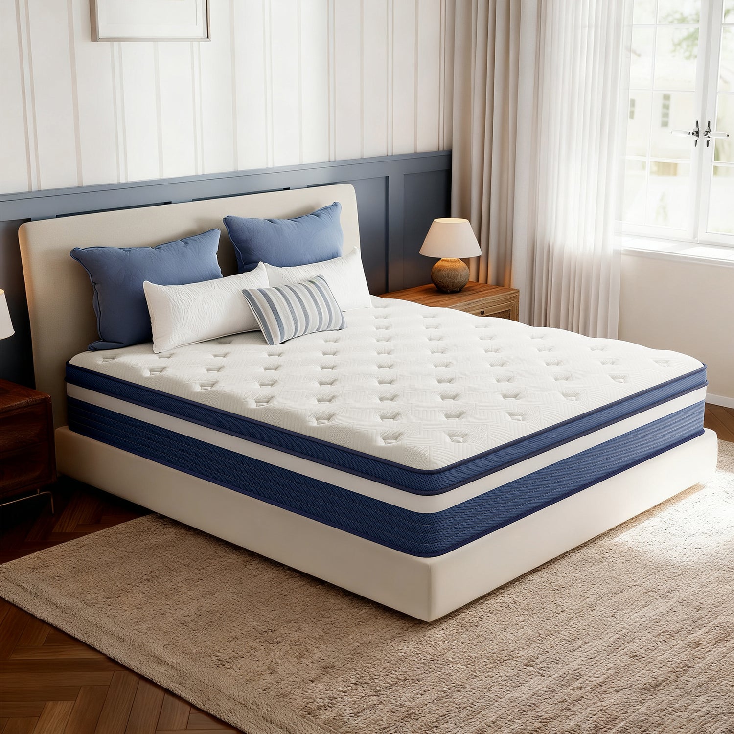 POSMOND Queen Mattress, 10 inch Medium Hybrid Mattress with Individually Pocketed Coils, Memory Foam Mattress, Spinal Support, Pressure Relief, Motion Isolation, Mattress in a Box